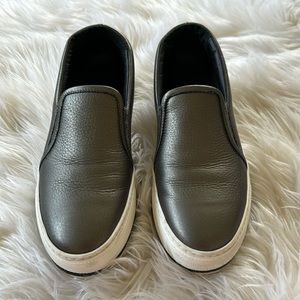 Brunello Cucinelli Black Leather Slip-On Sneakers